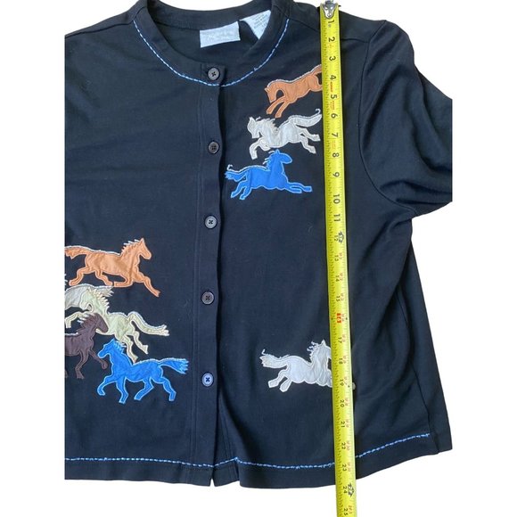 Blair Y2K Cardigan Womens Large Black Applicaque Horses Western Cowgirl Novelty - Picture 7 of 9